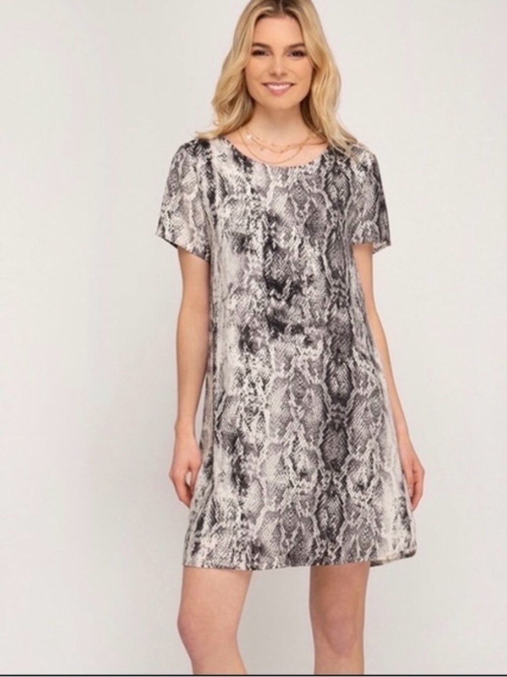 She and Sky Beige and Black Asymmetrical Snake-Print Dress